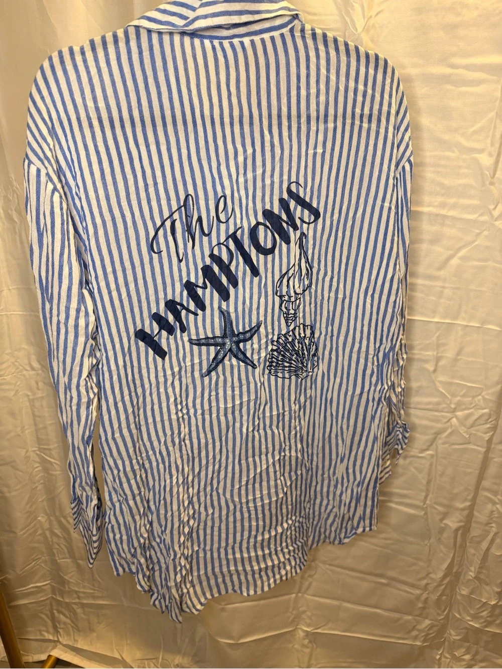blue island Blue & White Striped Women's Swim Coverup Shirt